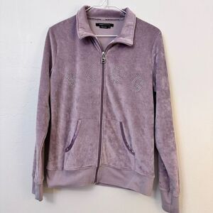 BCBG Maxazria Women's Full Zip Jacket Velour Velvet Rhinestone Lavender Medium